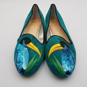 Rara Avis By Iris‎ Apfel Teal Pelican Bird Womens Flats Shoes Sequined Size 7.5